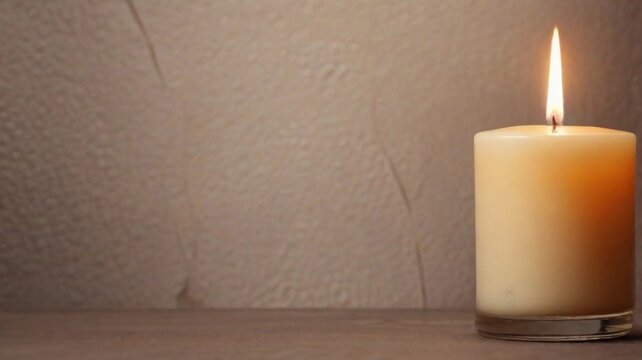 close-up portrait of burning candle against textured background with space for text, AI generated, background image