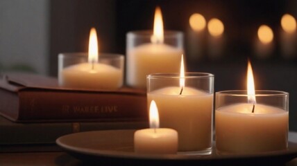 Create an image capturing the soft and tranquil glow of a burning candle, AI generated, background image