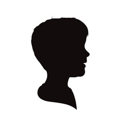 Vector silhouette of silhouette of child on white background. Symbol of boy. Profile face.