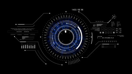 Eye HUD UI technological infographic elements.HUD 2GFX Technology Sci Fi.Artificial intelligence.On black background.