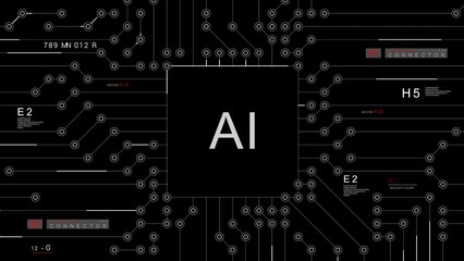 AI motherboard UI HUD technological infographic elements.HUD 2GFX Technology Sci Fi.Artificial intelligence.On black background.