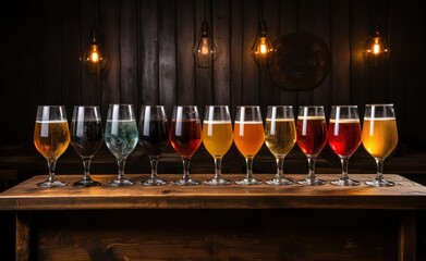 glasses of a craft beer in row  on the table