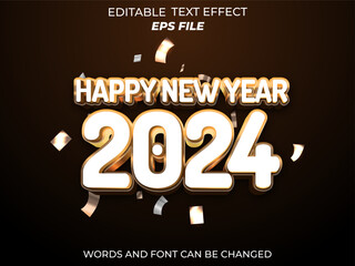 happy new year 2024 text effect, font editable, typography, 3d text. vector template