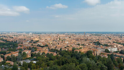 Fototapeta na wymiar Bologna, Italy. Old Town. Panoramic view of the city. Summer, Aerial View