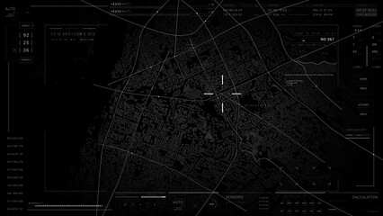 HUD Map satelite technological infographic elements.HUD 2GFX Technology Sci Fi 2D texture.User Interface data display. AI .data text 