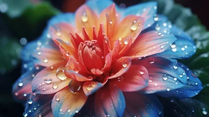 Fototapeten Raindrops adorning the petals of a real flower, glistening like nature's gemstones. © rehman