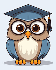 Vector Illustration of a cute wise owl with glasses and graduation cap, hat, isolated on white background. education logo. Graduation, teacher, student, studying illustration
