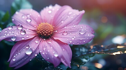 Raindrops adorning the petals of a real flower, glistening like nature's gemstones.