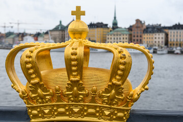 Stockholm, Sweden: Gilded Crown on Skeppsholmsbron bridge