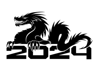 Dragon symbol of the new year 2024 on a white background. - 678666276
