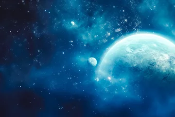 Foto op Canvas Abstract planets and beautiful representation of space in bluish colors for background pictures, spectacular photo of space for wallpaper © VisualProduction