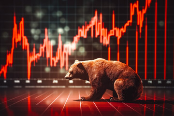 Brown bear market concept with stock chart digital numbers in the background, financial risk, red price drop down chart, global economic in crisis