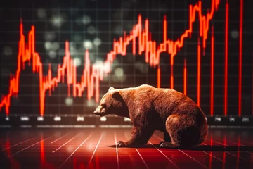 Fototapeten Brown bear market concept with stock chart digital numbers in the background, financial risk, red price drop down chart, global economic in crisis © VisualProduction