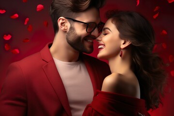 Happy Couple in NICE dressing with romantic background on valentine day deep in love smiling couple MADE with AI 