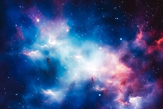 Spectacular shot of nebula and galaxies in space with beautiful colors in purple and blue, abstract cosmos background, gorgeous space picture
