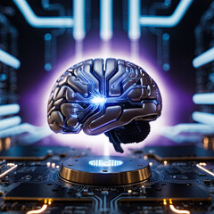 電子回路に組み込まれた脳型人工知能のひらめき  The inspiration of brain-type artificial intelligence embedded in electronic circuits - obrazy, fototapety, plakaty