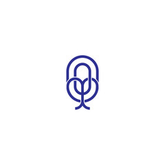 Podcast icon or logo design. Microphone in lina art style. Vector  © win