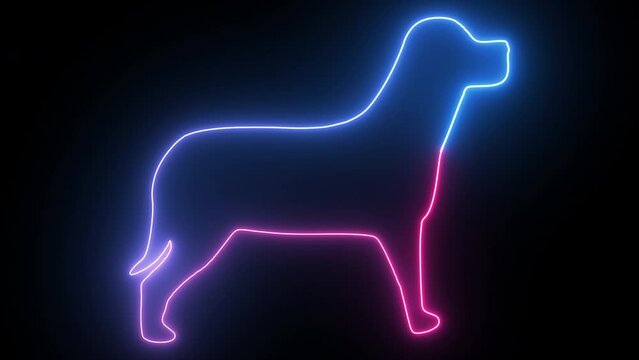 Digital Neon dog in trendy stylish colors. Futuristic technology