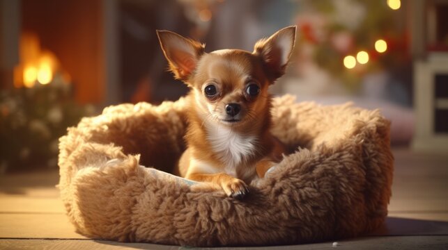 Chihuahua Dog Bed - Cozy Brown Pup Relaxing Comfortably