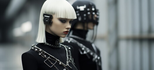 dystopian punk fashion, dystopian android model.
 - obrazy, fototapety, plakaty