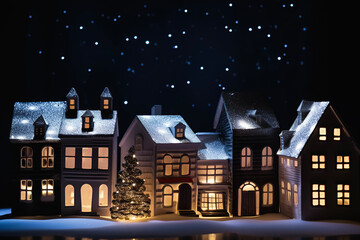 Cute Miniature Houses on Christmas Night