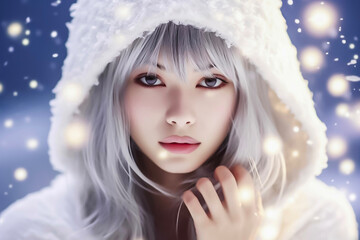 Young Woman in White Hood