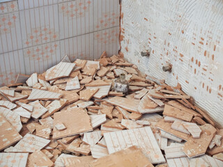 bathroom demolition rubble
