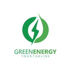 eco power company vector illustration. green energy logo template design. simple logo of leaf and electric charge icon.