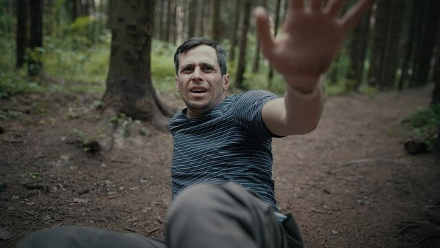Frightened victim tries to escape the killer