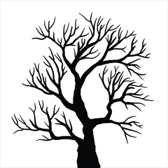 Naked tree silhouettes Hand drawn. Black Branch Tree. Hand drawn tree branches. old dry branch fallen from tree isolated on white background.