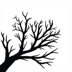 Naked tree silhouettes Hand drawn. Black Branch Tree. Hand drawn tree branches. old dry branch fallen from tree isolated on white background.