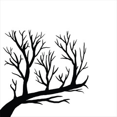 Naked tree silhouettes Hand drawn. Black Branch Tree. Hand drawn tree branches. old dry branch fallen from tree isolated on white background.