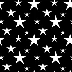 Vector seamless pattern of sparkle stars. Abstract print. Seamless pattern with white stars on black background. Abstract shine wrapping or textile design. Holiday and celebration.