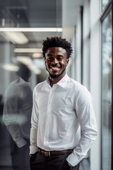 Obraz premium Smiling African American Young Man in Modern Office