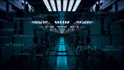 Network, connection, internet. SciFi technological tunnel background.UI HUD
