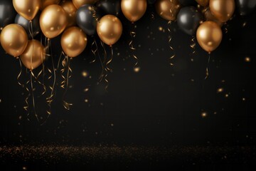 Celebration background with confetti and gold balloons - obrazy, fototapety, plakaty