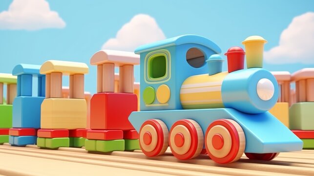 A Vibrant Toy Train Chugging Along a Colorful Track