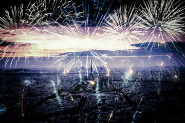Fototapeta na wymiar fireworks over the Eiffel tower New Year in Paris