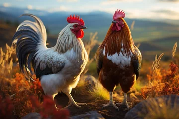 Fotobehang rooster in the farm © nataliya_ua