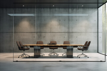 Empty modern conference room and meeting room with office table and chairs in background of glass room. Business concept of projects and meetings. - Powered by Adobe