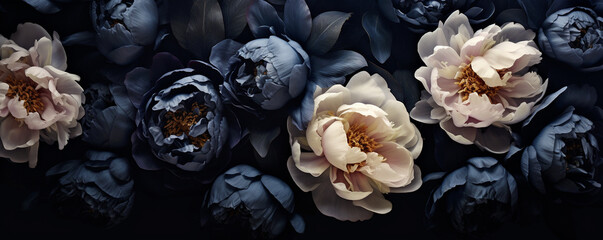 Peony flowers on a dark background
