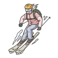 Winter seasonal sports, skiing and snowboarding. Off-piste freeride by person with skis and snowboard and splitboard. Extreme cold season sports, outdoor activities.