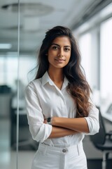 Fototapeta na wymiar Indian Young Woman in Contemporary Office Setting