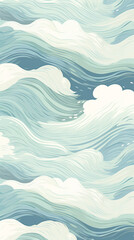 A charming pattern with whimsical and adorable waves, each represented with clean lines and a limited color palette created with Generative Ai