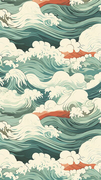 A charming pattern with whimsical and adorable waves, each represented with clean lines and a limited color palette created with Generative Ai © Andrii Yablonskyi