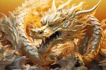 Gold dragon chinese carving - obrazy, fototapety, plakaty