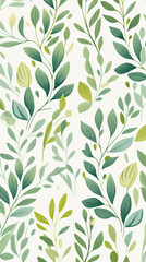 A charming pattern with adorable green leaves, each represented with clean lines and a limited color palette created with Generative Ai