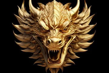 Poster Gold dragon on a black background © Marharyta