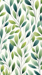 Fototapeta na wymiar A charming pattern with adorable green leaves, each represented with clean lines and a limited color palette created with Generative Ai