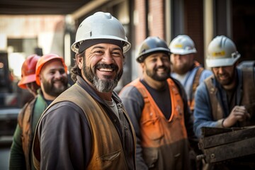 Team of builders at a construction siteworkers or technicians 